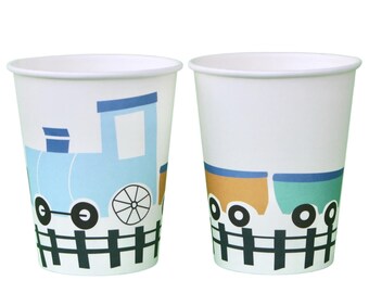 Train Cups - Transportation Party Cups, Train Birthday Decorations, Train Treat Cups, Choo Choo I'm Two Birthday, Train Baby Shower Supplies
