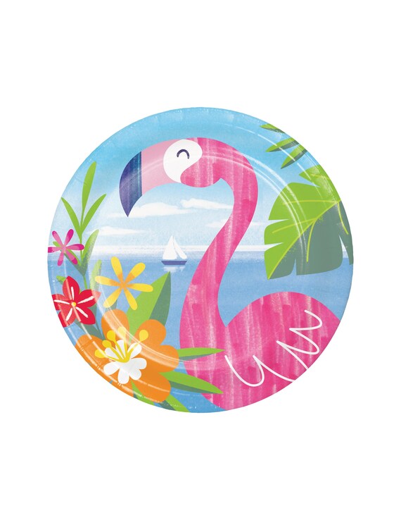 8 Flamingo 9/" Paper Plates Bird Birthday Luau Hawaiian Tropical Summer Party 1st