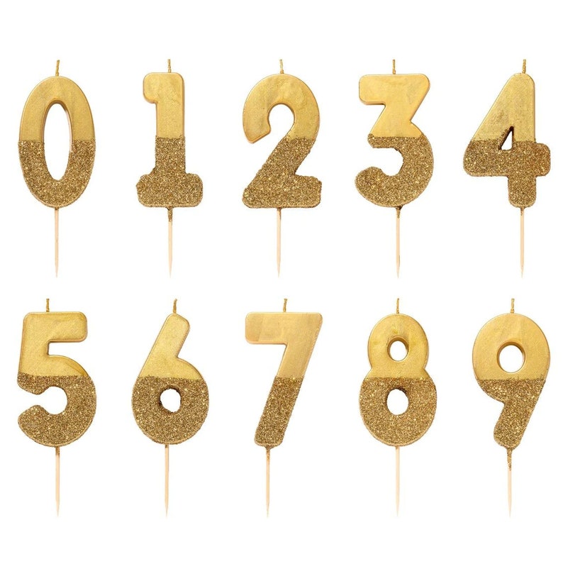 Glitter Gold Number Candles, 5 tall, Numbers 0-9 Birthday Cake Candles, Number Toppers, Cupcake Decor image 1