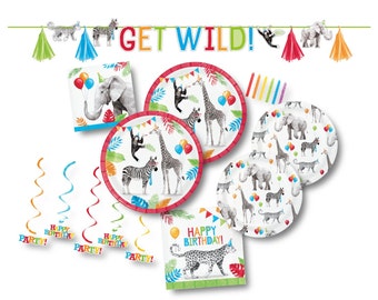 Safari Birthday Bundle - Party Animals Theme, Plates and Napkins, Birthday Decorations, Party Banner, Wild One Birthday, Zoo Party, Jungle