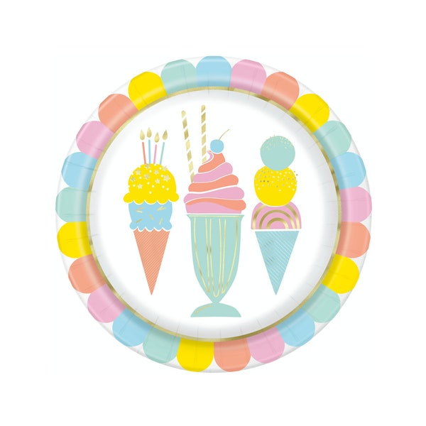 Ice Cream Birthday Plates - Ice Cream Party Decorations, Summer Birthday Supplies, Ice Cream Party Plates, Ice Cream Birthday Decorations