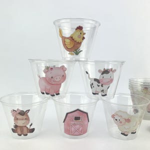 Pink Farm Party Snack Cups 12ct - Barnyard Birthday Decorations, Pink Barn Party Supplies, Moo Im Two Birthday, Farmyard Birthday Favor Cups