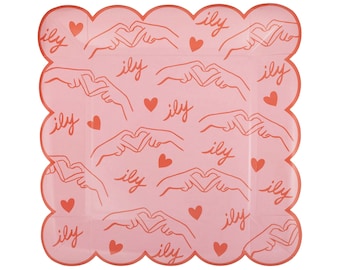 Pink Heart Plates -  ILY Valentine's Day Party, Teen Valentine's Tableware, Bridal Shower Decor, XOXO Party Supplies, Groovy Valentine Theme
