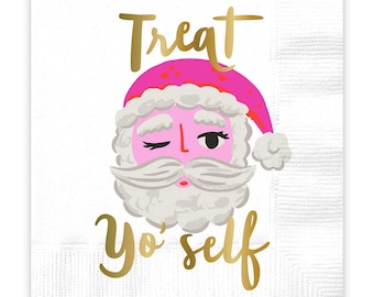 Servilletas de Papá Noel para darse un capricho: servilletas navideñas divertidas, servilletas para fiestas, servilletas para cócteles, decoraciones de fiesta de Papá Noel en color rosa, fiesta de Navidad en la oficina