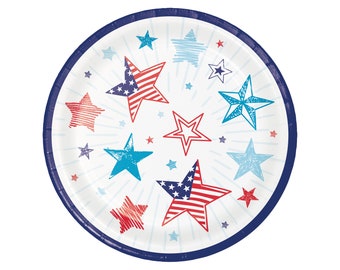 Patriottische taartborden - USA Party, 4 juli, Onafhankelijkheidsdag, Fourth Of July feestartikelen, verjaardagsborden, sterren strepen verjaardag