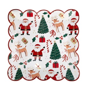 Piatti di Natale Babbo Natale e Renne - Piatti di Carta Grandi per Cena, Piatti di Carta per le Feste, Decorazioni per Feste di Babbo Natale, Decorazioni per la Tavola di Natale per Bambini