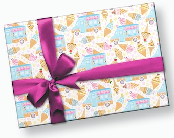 Papel de regalo para camión de helados: papel de regalo, fiesta de helados, cumpleaños de helados, baby shower de helados, fiesta de paletas, fiesta de cumpleaños de niña