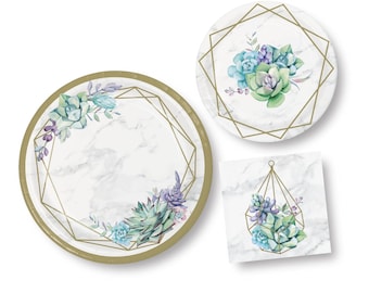 Southwest Succulents Party Napkins - Set Of 20 Watercolor Design 5x5 Inch Beverage Napkins