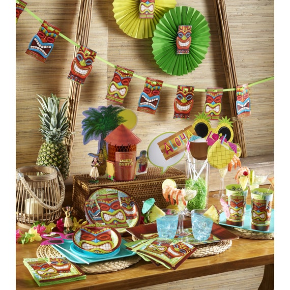 KAYEF Decorazioni Hawaii 4 Pezzi | Striscioni ALOHA E Fenicottero | Ghiande Con Foglie E Glitter Oro | Tema Estivo Luau