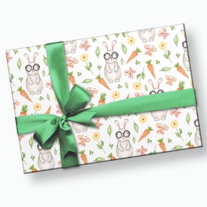 Boerni Easter Wrapping Paper,8 Sheets 4 Design Bunny Eggs Chicks Pattern Birthday Gift Wrap,20 x 28inch Cute Wrapping Paper Sheets with Ribbon for Easter