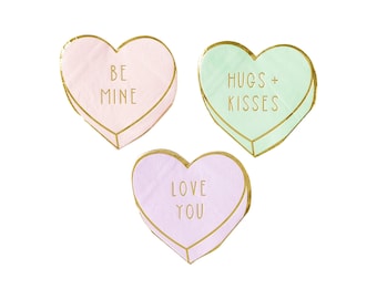 Conversation Heart Napkins - Valentines Day Party Napkins, Galentines Party Supplies, Kids Valentines Party Decor, Galentines Tableware