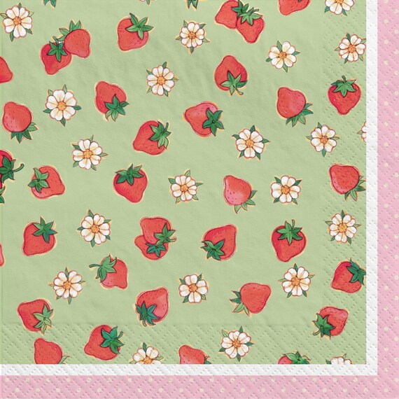 Strawberry 1st Birthday Napkins - 24 Count Berry First Theme Party Supplies 13x13 Inch Pink Daisy Design