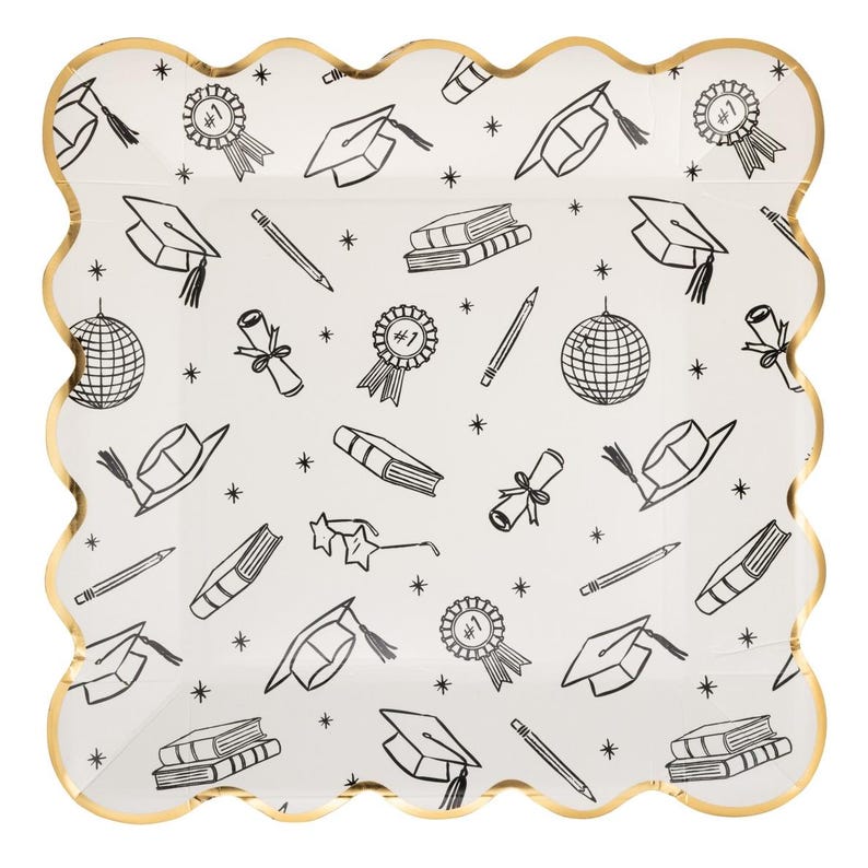 Graduation Party Plates 9 Inch Black and Cream With Gold Foil, Class of ...