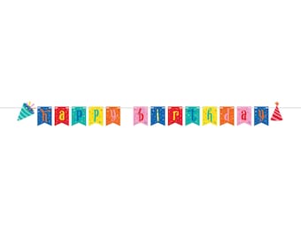 Rainbow Happy Birthday Banner 8ft – Paper Party Banner, Colorful Birthday Decoration for Kids, Circus, Carnival, Art, Pet or School Themes