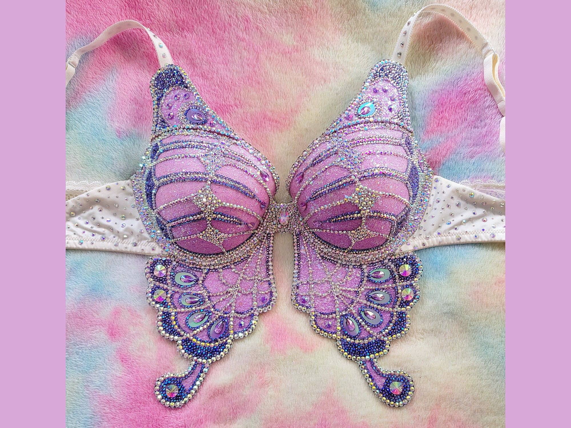 32DD Neon Green, Purple, and Pink Rhinestone Festival Rave Bra 2 