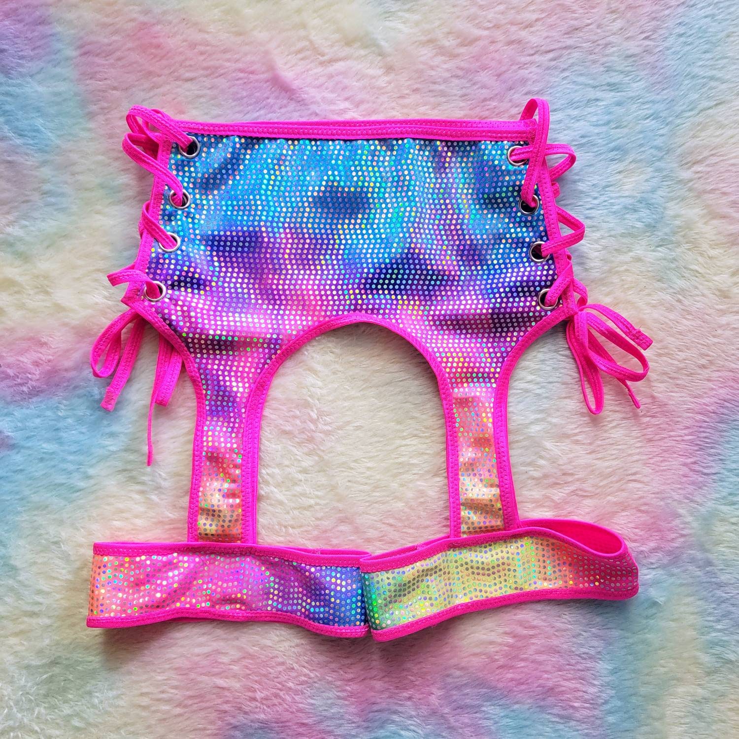 NEW Sparklyze Rave Garter Belt Lace Up Rainbow Sparkle Etsy