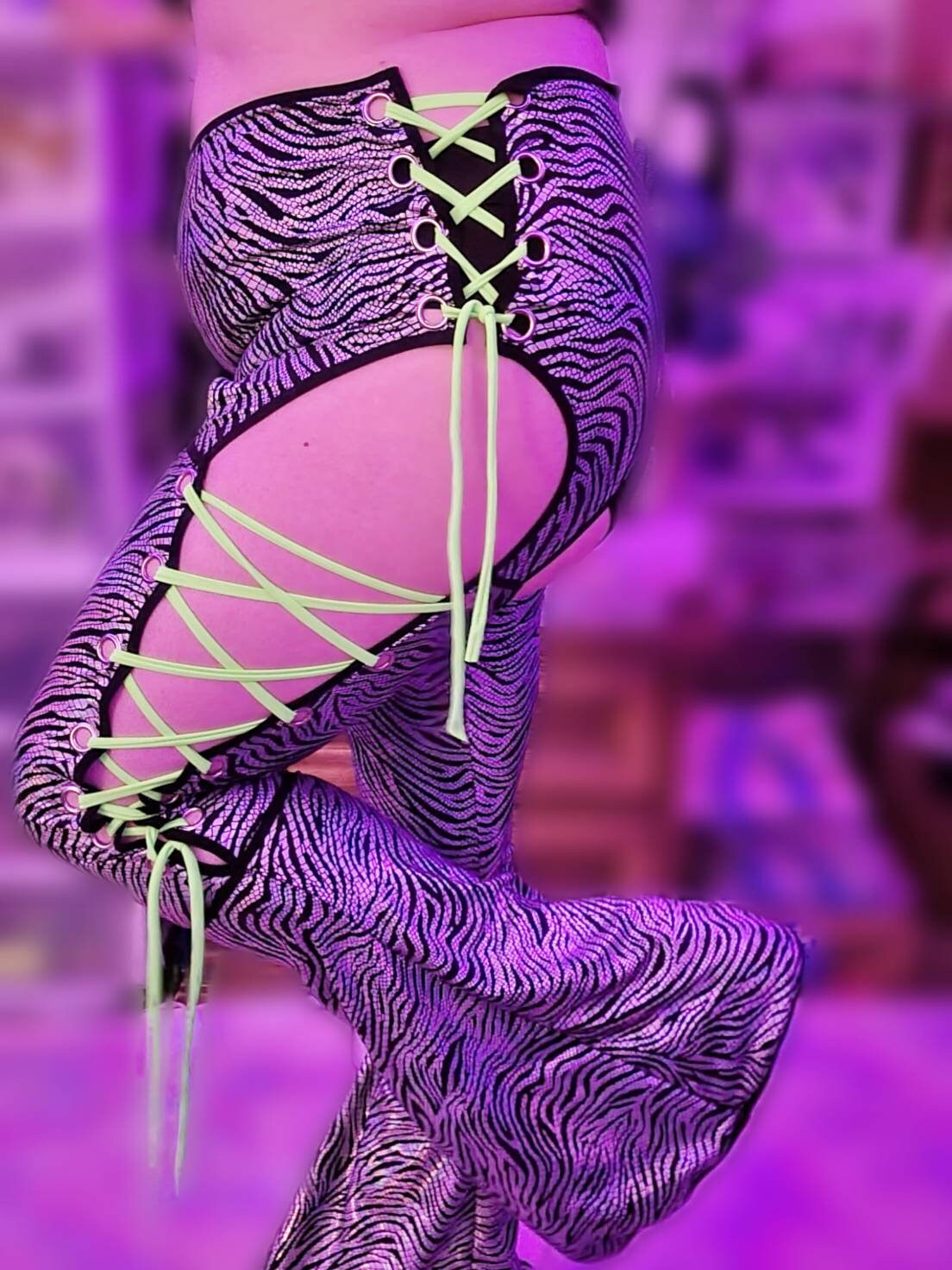 Holo Zebra Rave Chaps Garter Pants Bell Bottoms Festival Etsy