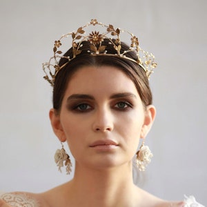 JOSÉPHINE Bridal Gold Crown, Floral Hair Tiara image 1