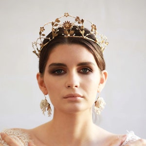 JOSÉPHINE Bridal Gold Crown, Floral Hair Tiara image 2