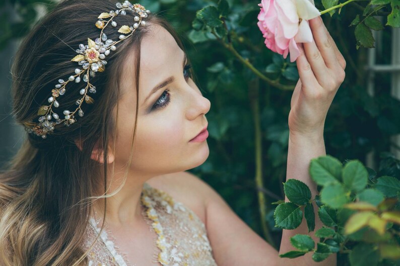 Gold Leaf Headpiece Floral Hair Piece Bridal Gold Tiara Wedding Headpiece Gold Hair Band