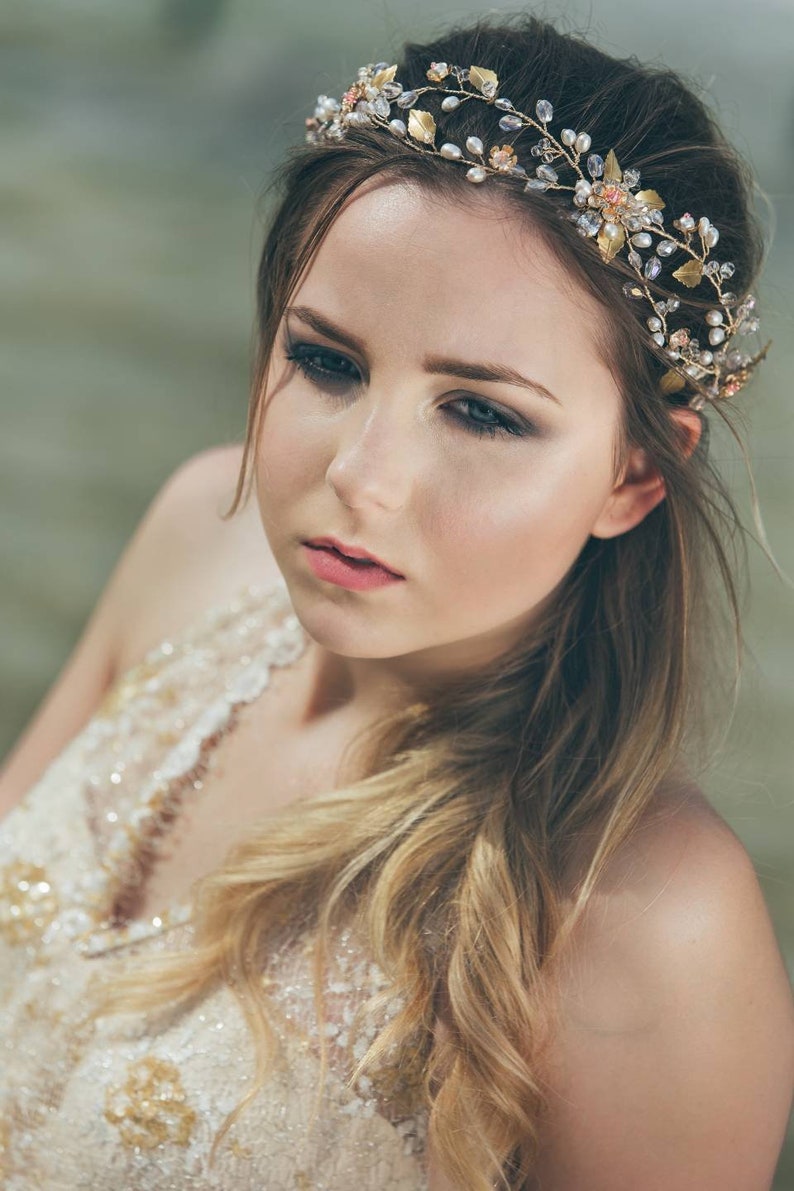Gold Leaf Headpiece Floral Hair Piece Bridal Gold Tiara Wedding Headpiece Gold Hair Band