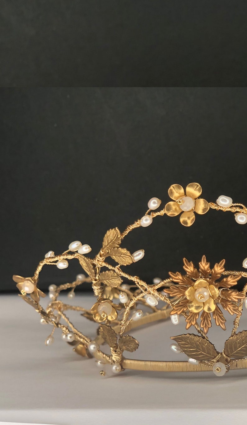 JOSÉPHINE Bridal Gold Crown, Floral Hair Tiara image 5