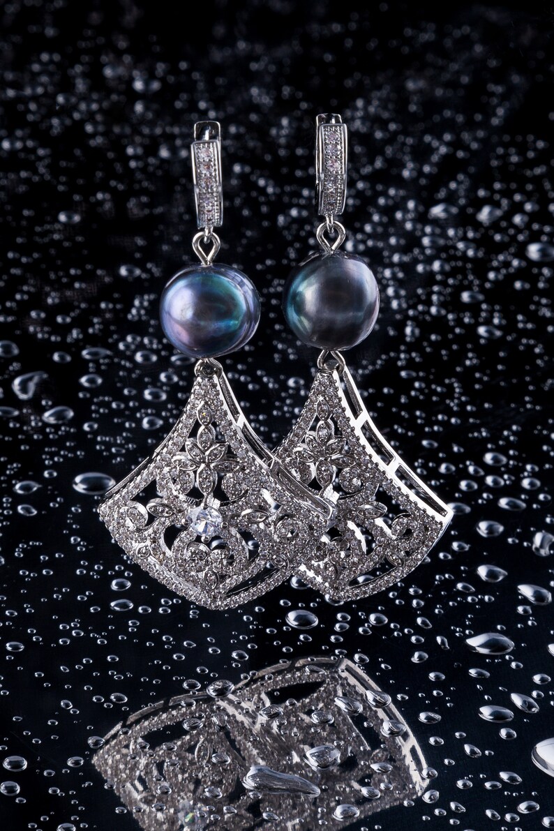 Black Freshwater Pearl Bracelet et Earrings for Women