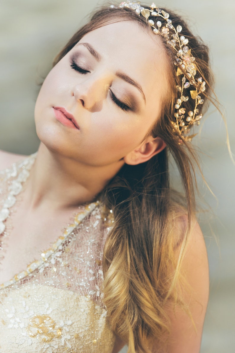 Gold Leaf Headpiece Floral Hair Piece Bridal Gold Tiara Wedding Headpiece Gold Hair Band