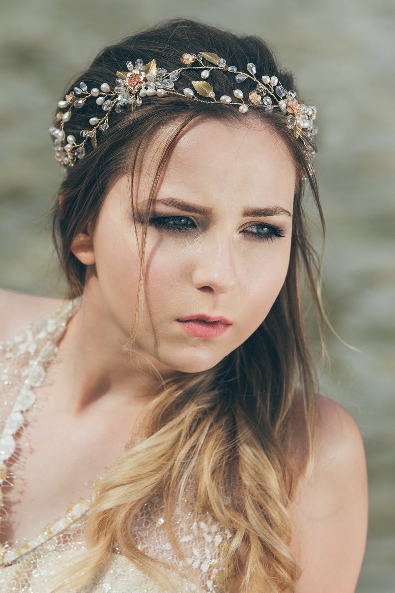 Gold Leaf Headpiece Floral Hair Piece Bridal Gold Tiara Wedding Headpiece Gold Hair Band