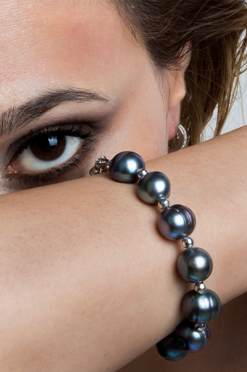 Black Freshwater Pearl Bracelet et Earrings for Women