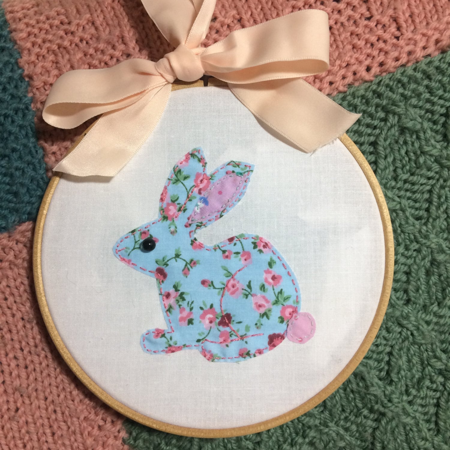 Rabbit Hand Embroidered on Vintage Style Fabric, in Wood Embroidery ...