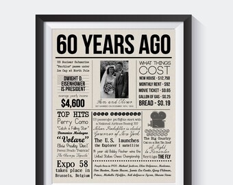 60th Anniversary Gifts 1958 Poster 60 Years Ago In Wedding Gift For Grandpas Personalized Photo