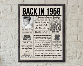 1958 Birthday Board Fun Fact Photo 60th Gift For Dad Newspaper History Poster