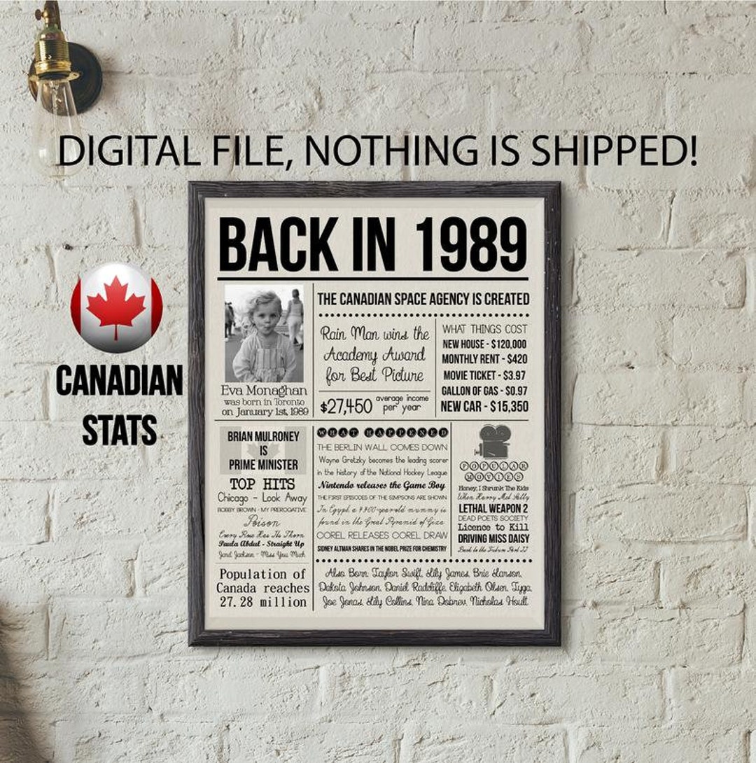 1989 Flashback Poster 30 Years Ago in Canada What Happened Etsy