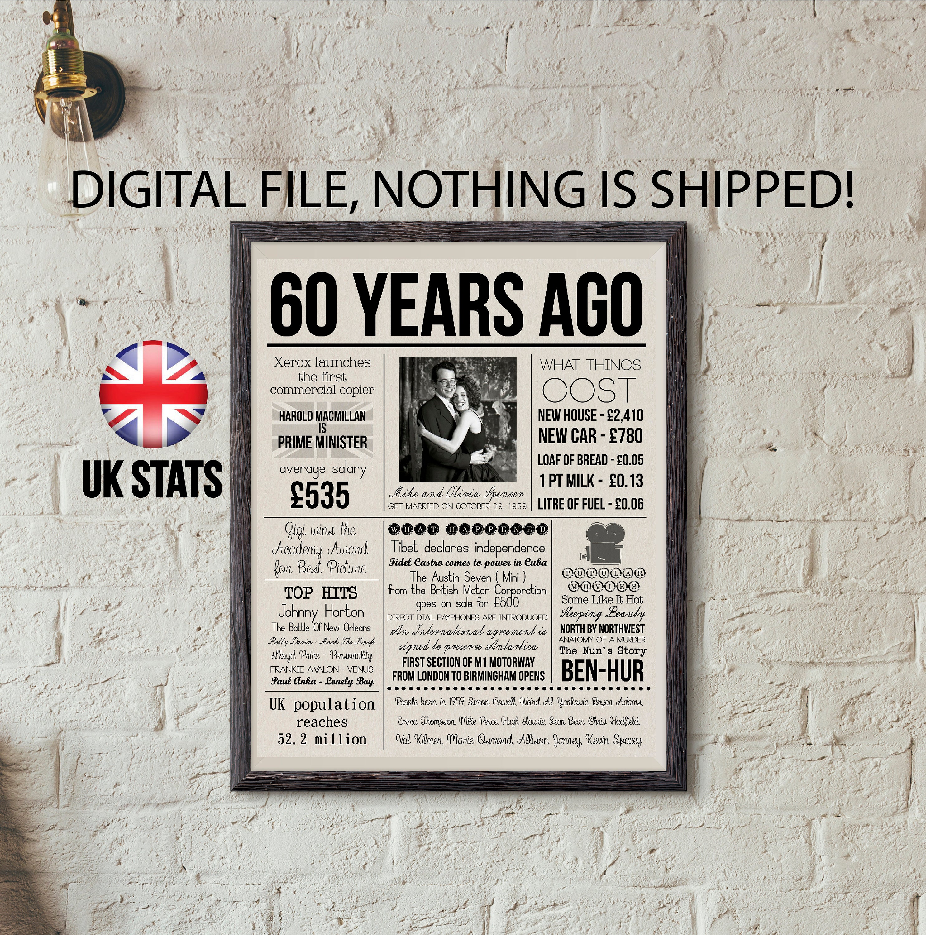 60th Wedding Anniversary Poster 60 Years Married 1959 In UK Etsy