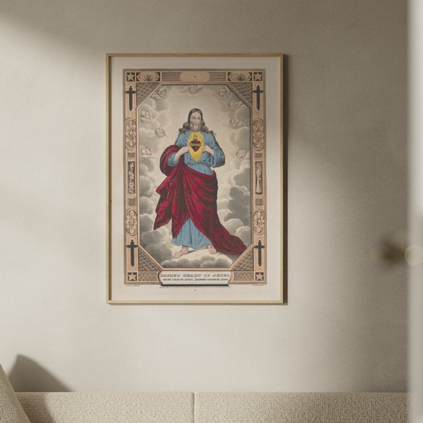 Sacred Heart of Jesus Sacre Coeur de Jesus | Christian Painting, Vintage Religious Print, Wall Art Poster Artwork Pictures of Christ