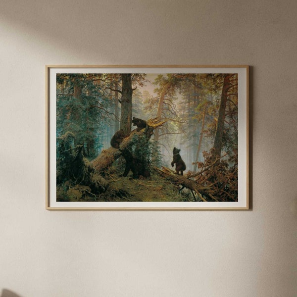 Ivan Chichkine | Matin dans une pinède | vintage Fine Art Print, Wild Animal Poster, Peintures à l'huile d'ours, Home Decor Wall Art, Picture