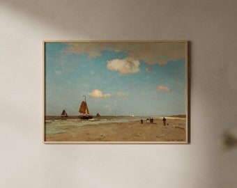 Jan Hendrik Weissenbruch (Beach Scene) | Pastel Coastal Painting, Vintage Seaside Print, Fine Wall Art Poster Artwork Pictures