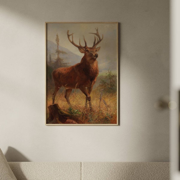 Anton Weinberger Trophy Stag in an Open Landscape Print | Vintage Deer Wall Art, Forest Cabin Poster, Antlers Artwork, Antique Home Decor