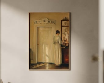 Carl Holsoe Woman Making Tea | Historical Painting, Vintage Kitchen Print, Fine Wall Art, Poster Cottagecore Artwork, Antique Picture