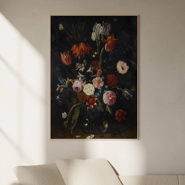 Jan van Kessel de Oude | Een stilleven van tulpen | Vintage Fine Art Print, Poster, Reproduction Painting, Home Decor Wall Art, Picture