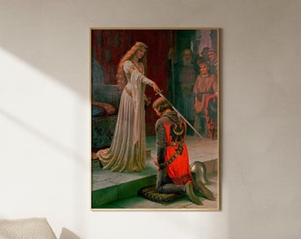 Edmund Blair Leighton / The Accolade / Regency Medieval Vintage Fine Print, Poster, Riproduzione pittura a olio, Home Decor Wall Art, Immagine