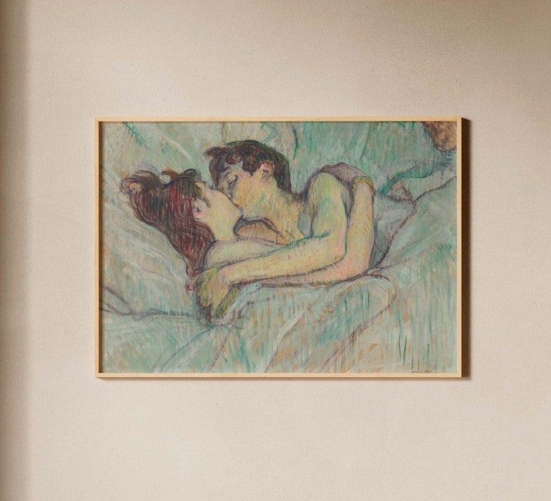 Henri de Toulouse Lautrec In Bed the Kiss Post-Impressionism Painting, Vintage LGBTQ Print, Fine Wall Art Poster Brothel Artwork Picture image 1