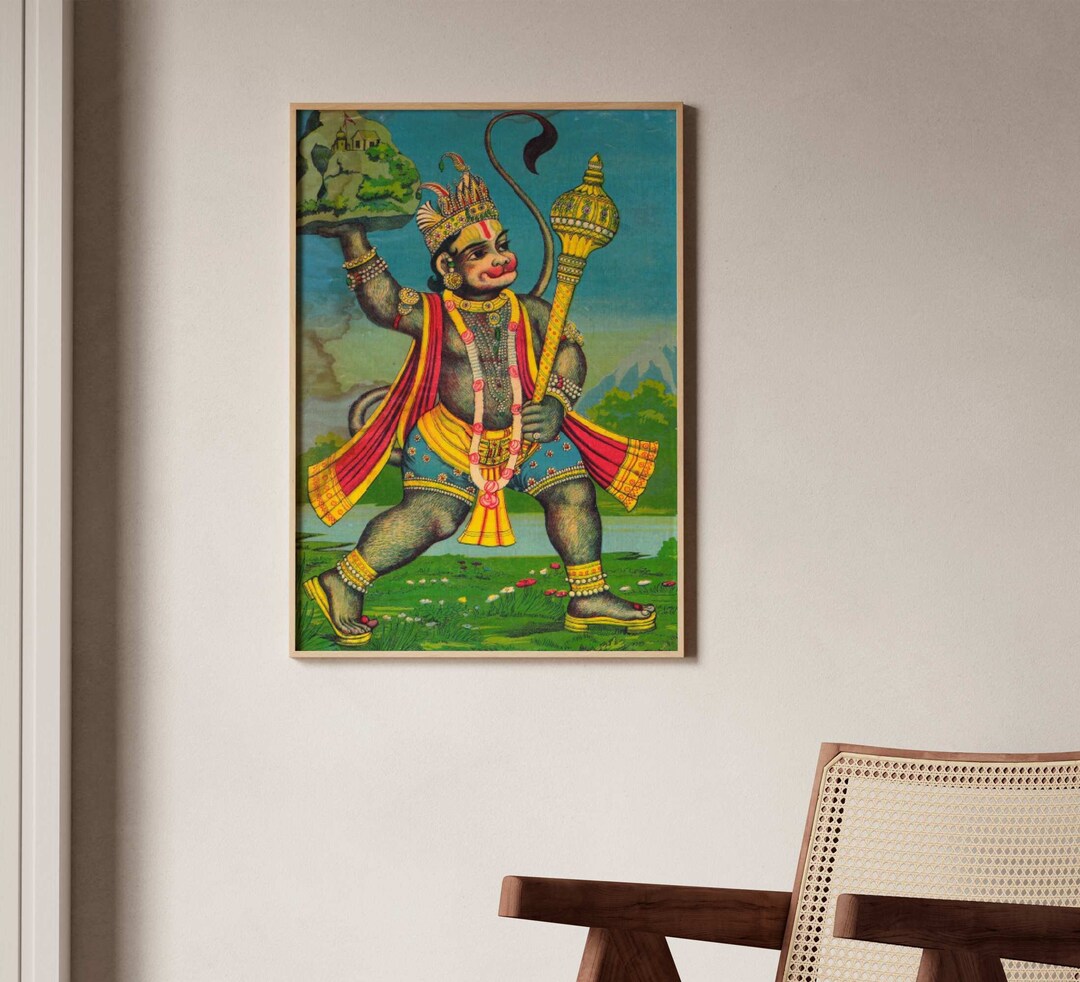 Raja Ravi Varma Hanuman Fetches the Herb Bearing Mountain Vintage Fine ...