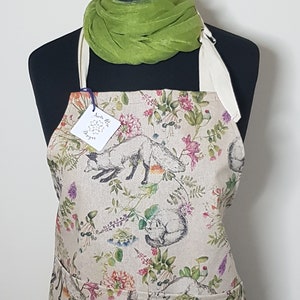 Fox and Floral Cotton Apron, Apron with Pockets, Aprons for Women, Mother's Day, Mother's Day Gift