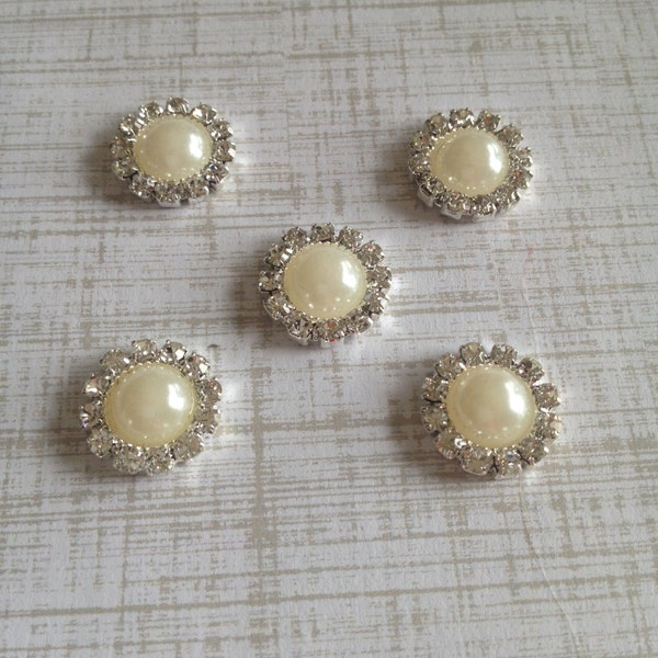 Lot de 5 perles et boutons strass, 12mm plat arrière boutons, embellissements, gros boutons