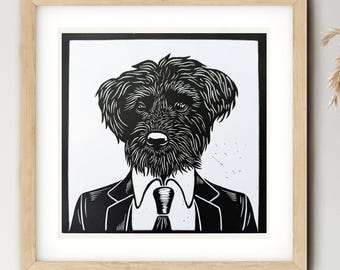 IL CANE DA LAVORO / Stampa di cani / Arte per animali domestici / Belle arti in edizione / Linoleografia / Intaglio / Arte murale / Arte originale