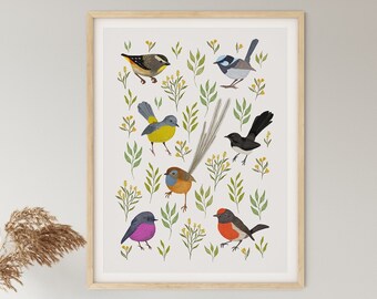 Art Print, Australian, Botanical, Native, Floral, Bird Print, LITTLE BIRDIES