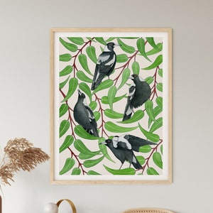 WARBLING MAGPIES | Bird Print | Giclee Art Print | Home Decor | Wall Art | Australian | Botanical | Floral Print