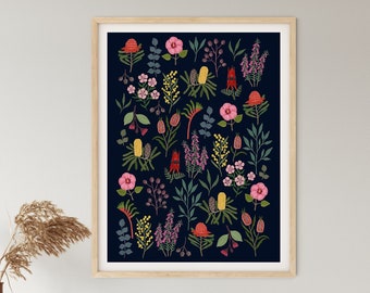 Art Print, Australian, Botanical, Floral Print, MIDNIGHT SKY WILDFLOWERS